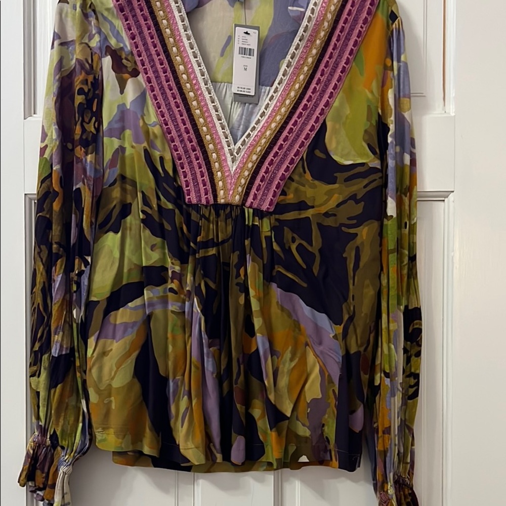 Vibrant Multicolor V-Neck blouse from Anthropologie.